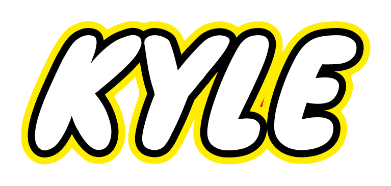 The word Kyle formatted to parody the LEGO logo.